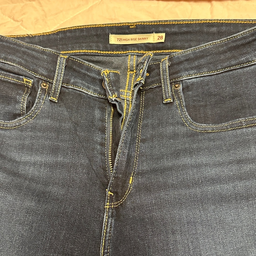 Levi's Dark Indigo Skinny Jeans with Yellow Stitching
